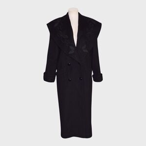 Vintage Forstmann Wool Double Breasted Embroidered Shawl‎ Collar Long Coat